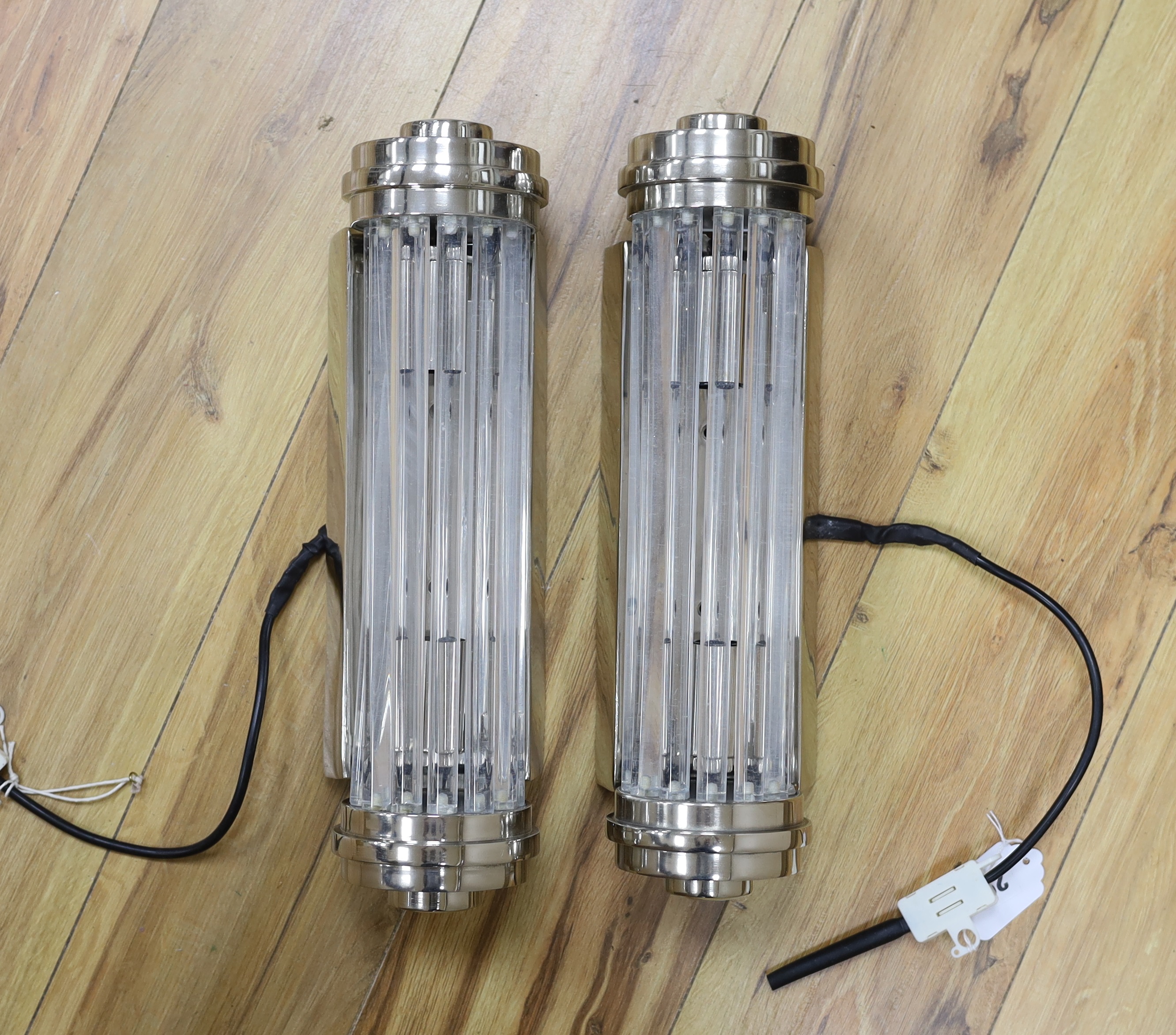 A pair of Art Deco style chrome light fittings, 40cm total height